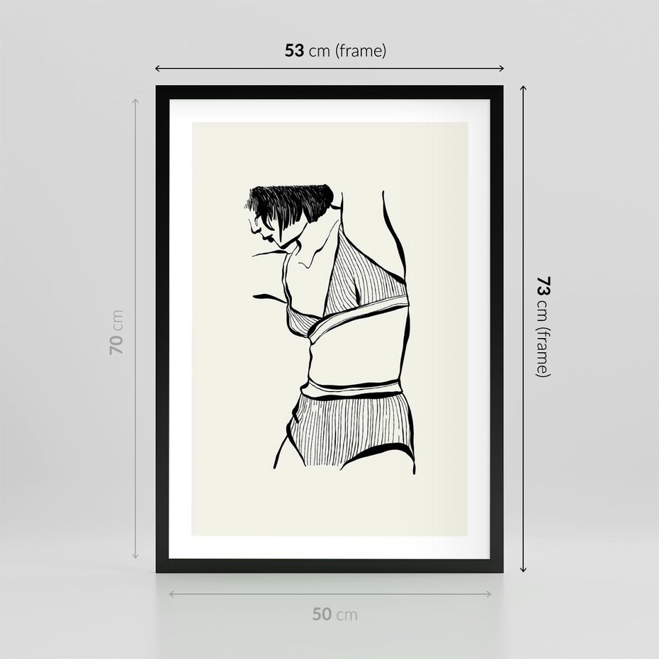 Plakat w ramie 50x70 - Minimalistyczny Urok - szkic, kobieta w bieliźnie - rama czarna