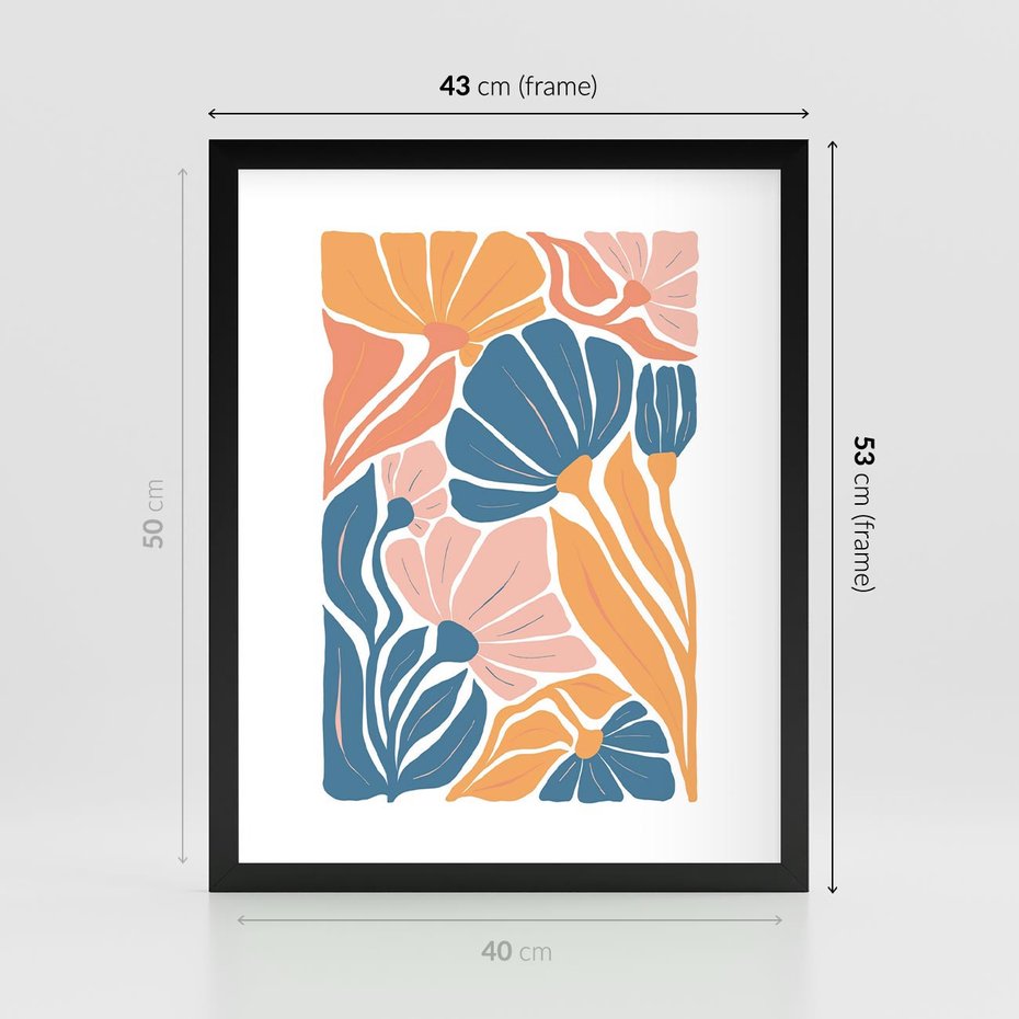 Plakat w ramie 40x50 - Wibracje Kolorowych Wiatrów - kwiaty, pastelowe kolory - rama czarna