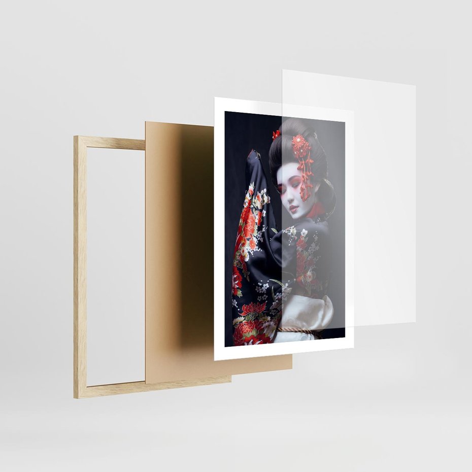 Plakat w ramie 50x70 - Elegancka japońska gejsza - japońska, gejsza - rama drewno