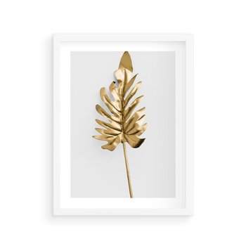 Plakat w ramie 30x40 - Ponadczasowy Urok - złote, liście - rama biała