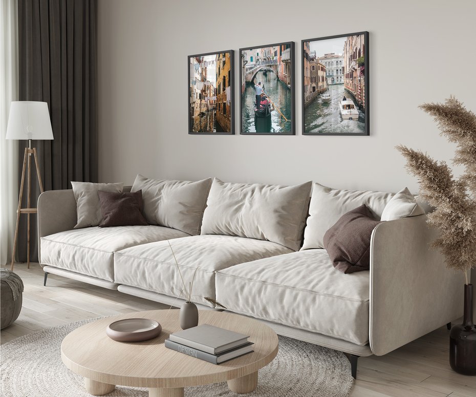 Zestaw obrazy w ramie 40x50 galeria - Wenecja, gondole, Włochy, Italia - rama czarna