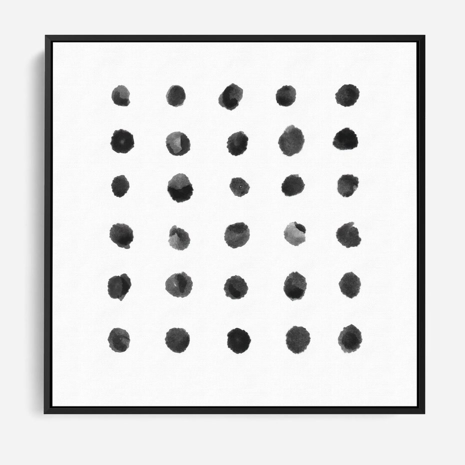 Obraz w ramie 50x50 - Boho Sztuka Wolości - minimalistyczny plakat, czarne kropki na białymtle - rama czarna