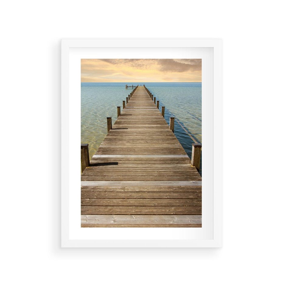 Plakat w ramie 30x40 - Pomost ku morzu - pomost, morze - rama biała
