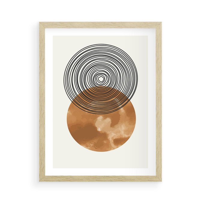 Plakat w ramie 50x70 - Taniec Okręgów - boho obraz, geometria - rama drewno