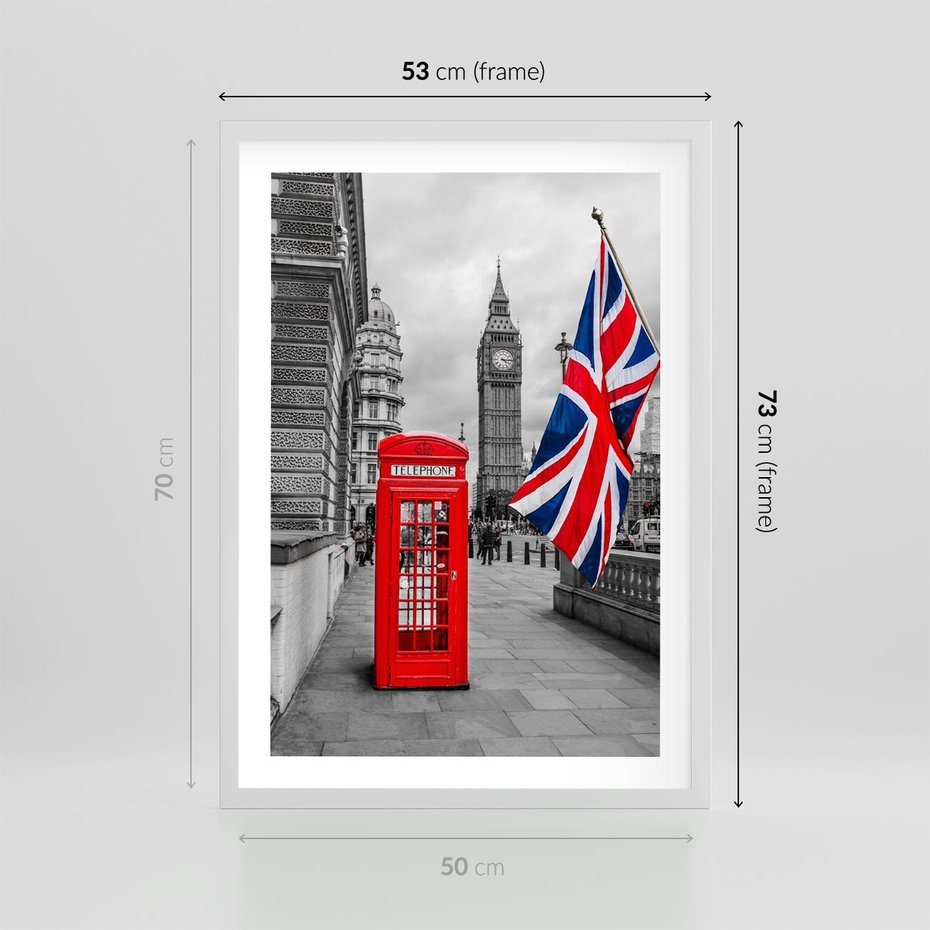 Plakat w ramie 50x70 - Londyńska Budka przy Big Benie - Londyn, budka - rama biała