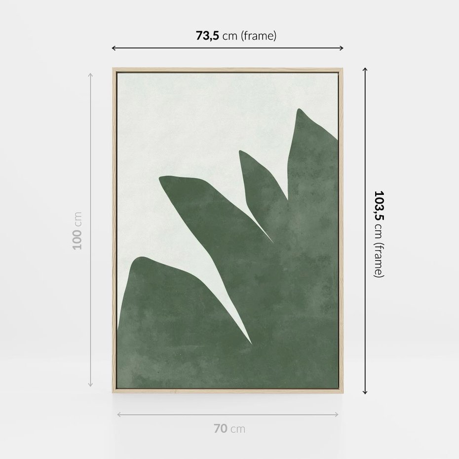 Obraz w ramie 70x100 - Oaza Harmonii - abstrakcyjny kształt, zielony plakat - rama drewno