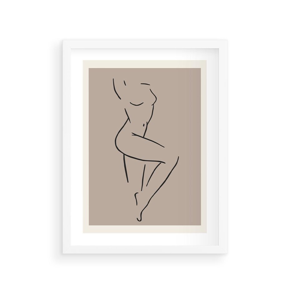 Plakat w ramie 30x40 - Zanikająca Wyobraźnia - mnimalistyczny akt, beżowa tonacja - rama biała