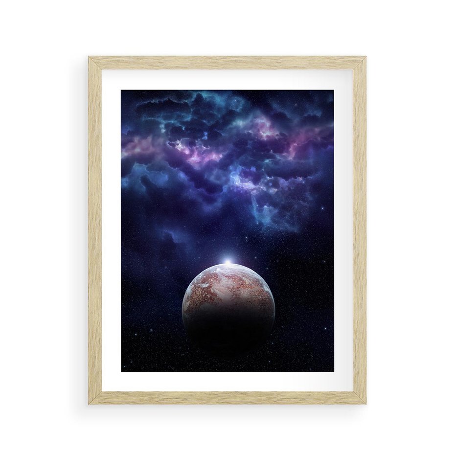 Plakat w ramie 40x50 - Kosmos - Ziemia i Księżyc - kosmos, ziemia - rama drewno