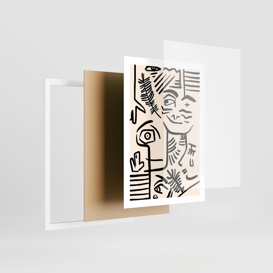 Plakat w ramie 50x70 - Ekspresyjne Odbicia Współczesności - abstrakcyjna grafika, minimalizm - rama biała