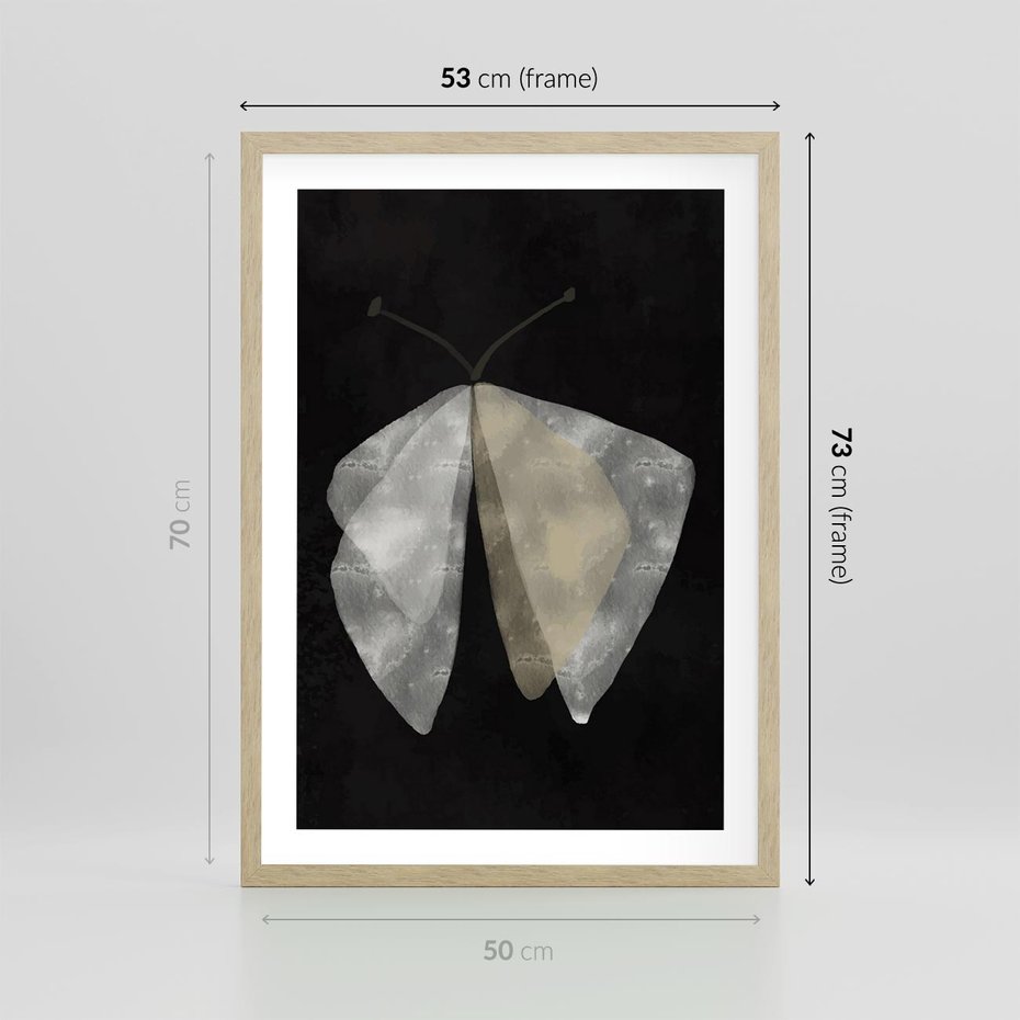 Plakat w ramie 50x70 - Obce Powidoki - abstrakcyjna ćma, mroczna atmosfera - rama drewno