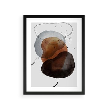 Plakat w ramie 50x70 - Kolorowe Wizje - abstrakcyjne plamy akwarelowe, czarny szkic - rama czarna