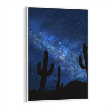 Obraz w ramie 80x120 - Nocne Tajemnice Pustyni - gwieździsta noc, granatowe niebo - rama biała