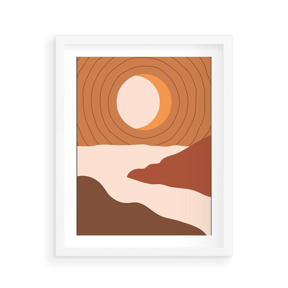 Plakat w ramie 40x50 - Sztuka Zachodu Słońca: Nowoczesna Sceneria - plakat, nowoczesna grafika - rama biała