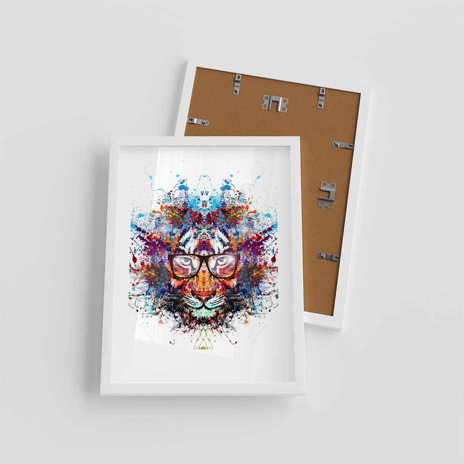 Plakat w ramie 30x40 - Tygrys w graficznej oprawie - tygrys, grafika - rama biała
