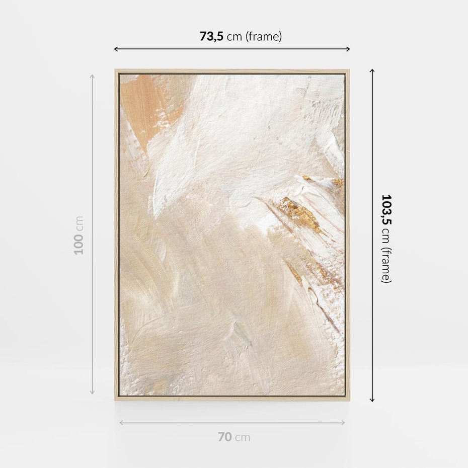Obraz w ramie 70x100 - Elegancja w Złocistym Chaosie - złoto beż, abstrakcja - rama drewno
