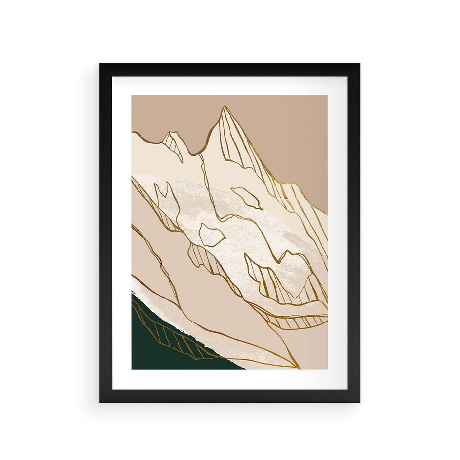Plakat w ramie 30x40 - Góry w Złocie i Minimalizmie - grafika, złote góry - rama czarna