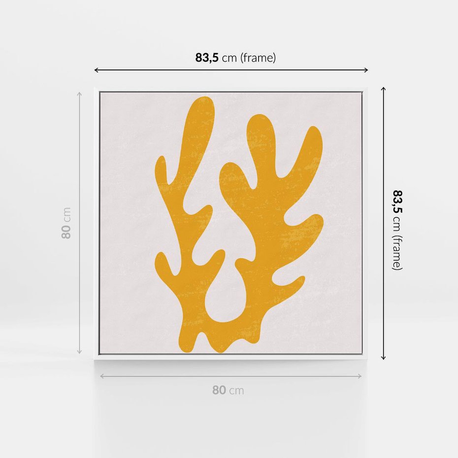 Obraz w ramie 80x80 - Abstrakcyjna Synergia - abstrakcyjna żółta forma, minimalizm - rama biała