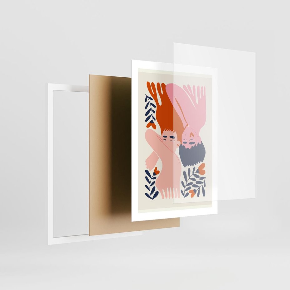 Plakat w ramie 50x70 - Miłość w Dwóch Sercach - miłość, para zakochanych - rama biała