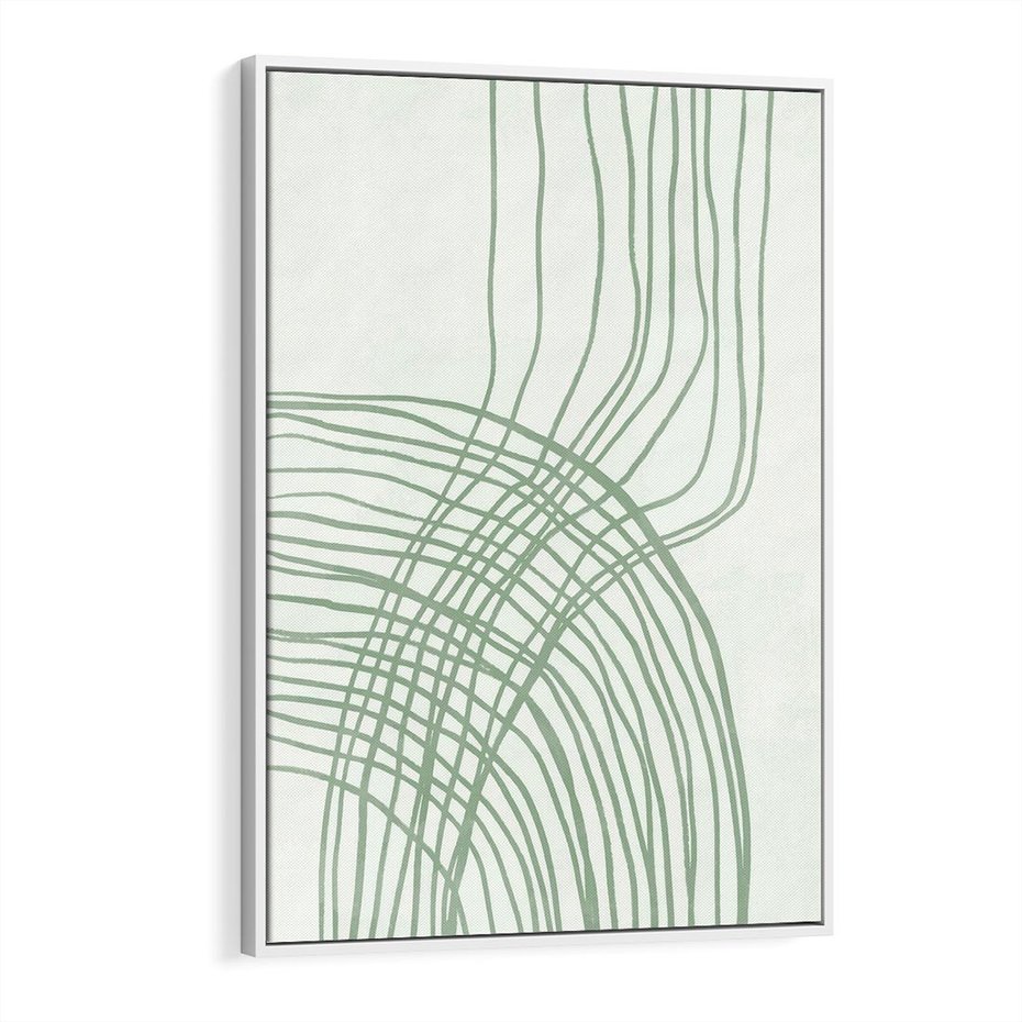 Obraz w ramie 50x70 - Migotliwa Spokojna Zieleń - zielony plakat, abstrakcyjne splątane linie - rama biała