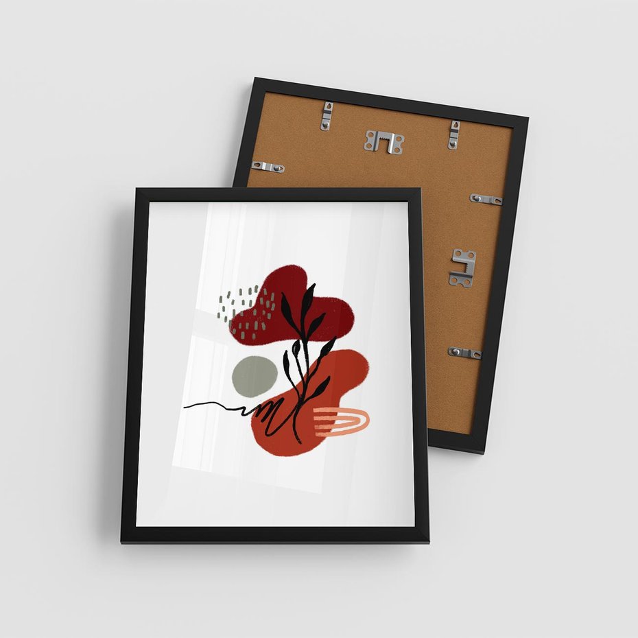 Plakat w ramie 40x50 - Migocące Kształty Liści - bstrakcyjna sztuka, boho kształty - rama czarna