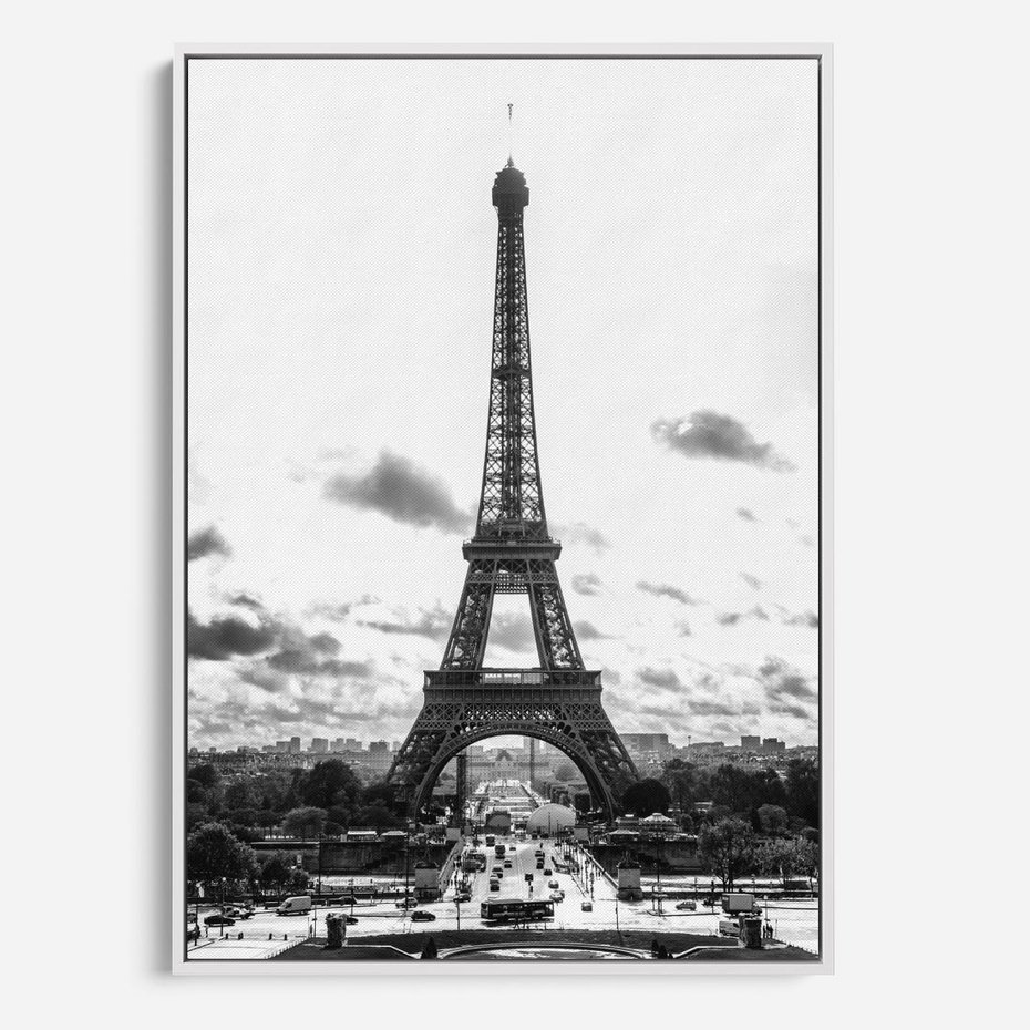 Obraz w ramie 70x100 - Wieża Eiffla - czarno białe zdjecie, wieża eiffla - rama biała