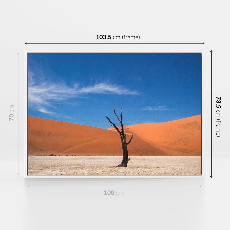 Obraz w ramie 100x70 - Słońce i Suche Drzewo - pustynia, suche - rama biała