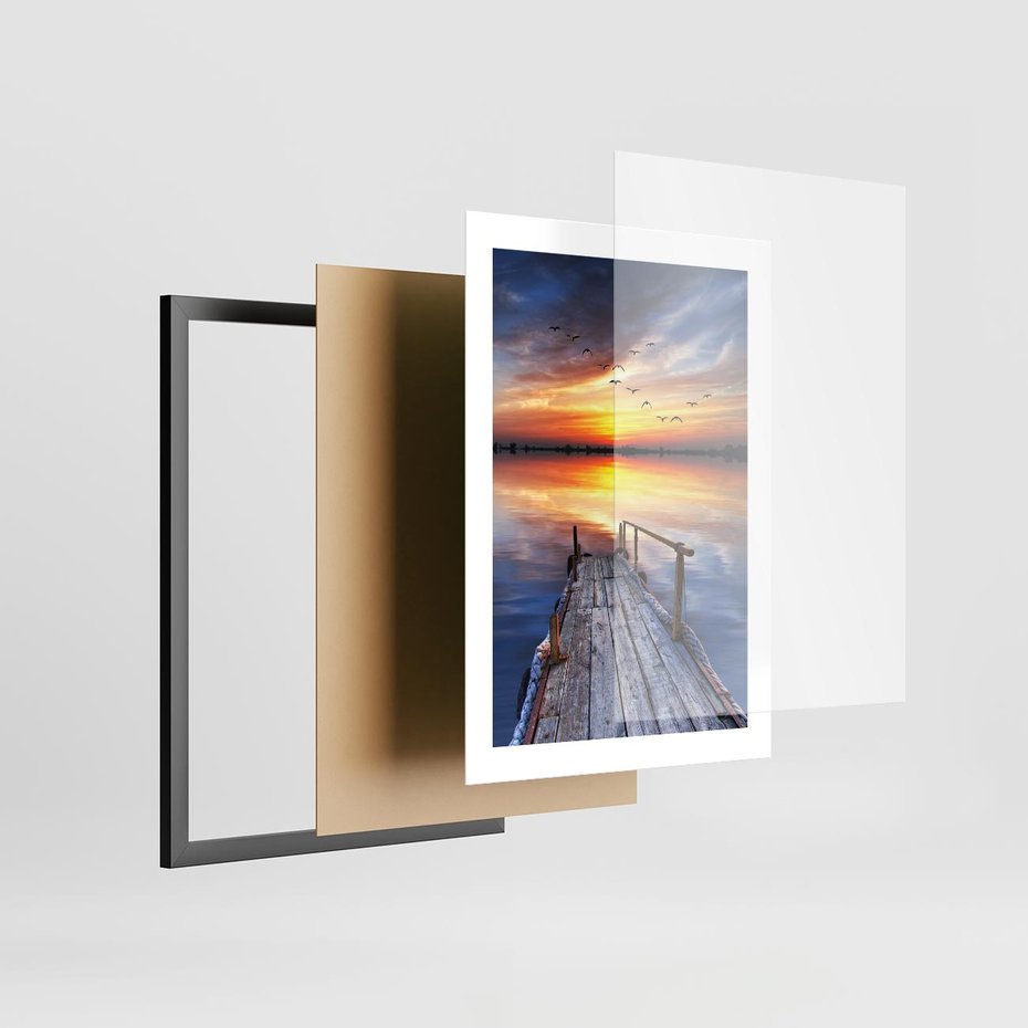 Plakat w ramie 30x40 - Zachód słońca na pomostcie - pomost, zachód - rama czarna