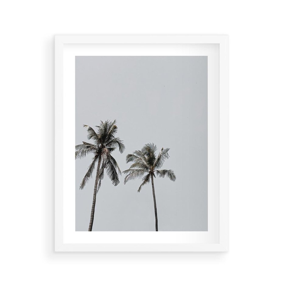 Plakat w ramie 40x50 - Tropikalny Raj: Palmy i Niebo - palmy, niebo - rama biała