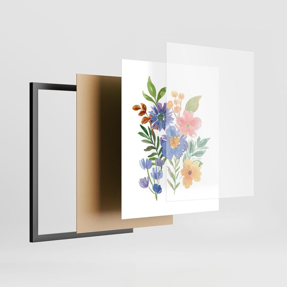 Plakat w ramie 40x50 - Kwiatowe Opowieści - akwarelowe polne kwiaty, minimalistyczna sztuka - rama czarna