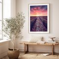 Plakat w ramie 40x50 - Różowe Niebo nad Polami - pola lawendy, zachód słońca - rama drewno