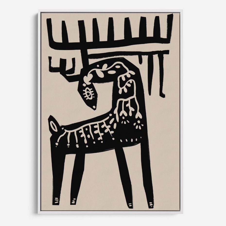 Obraz w ramie 80x120 - Konturem Zdefiniowany - skandynawska sztuka, jeleń - rama biała