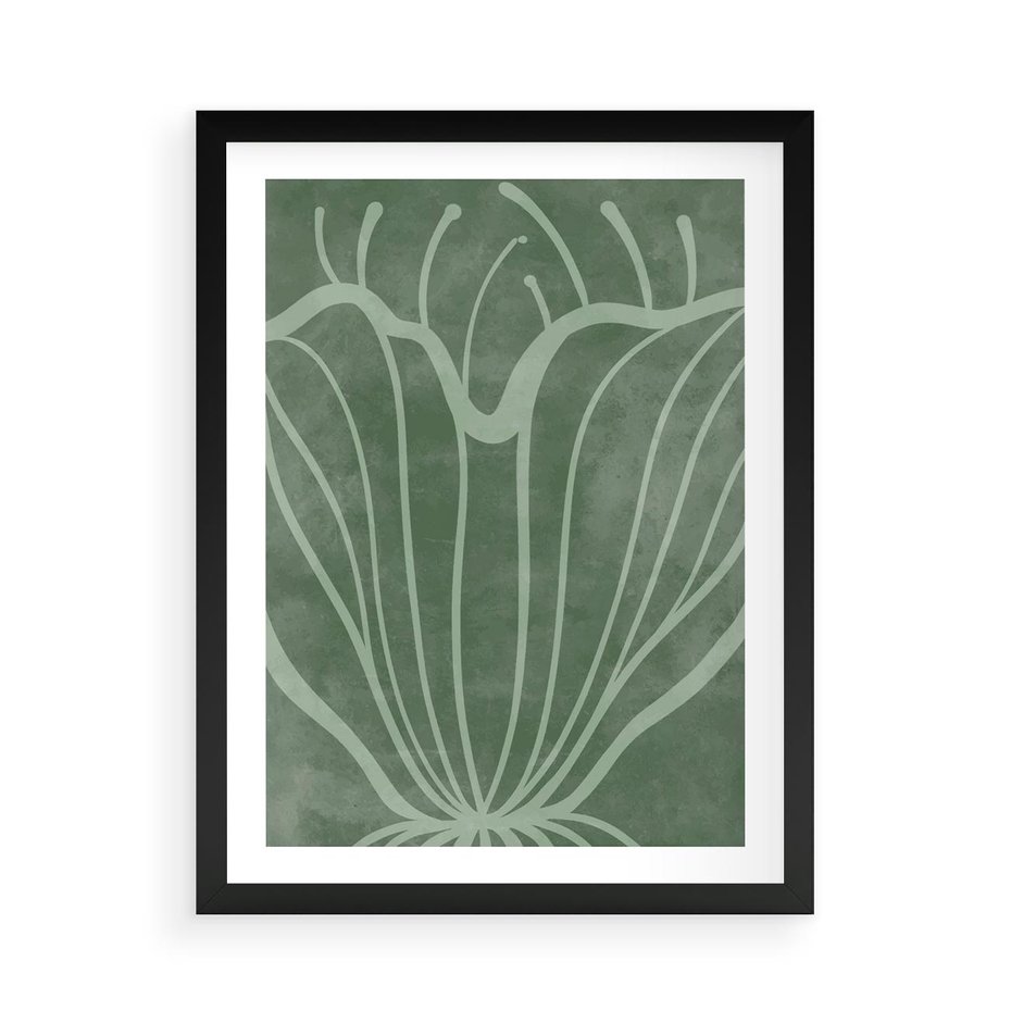 Plakat w ramie 50x70 - Zieleń Kształtująca Spokój - zielony plakat, roślinne inspiracje - rama czarna