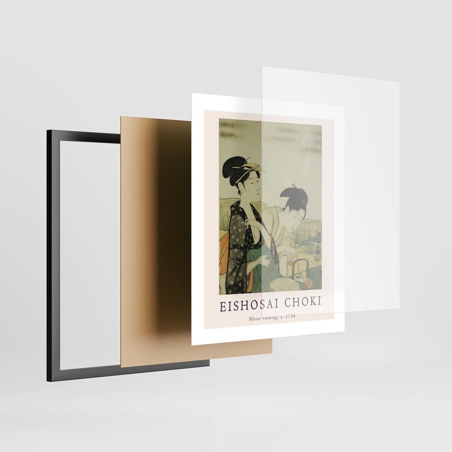 Plakat w ramie 40x50 - Rycina Eishosai Choki - staraa chińska rycina, eishosai choki - rama czarna