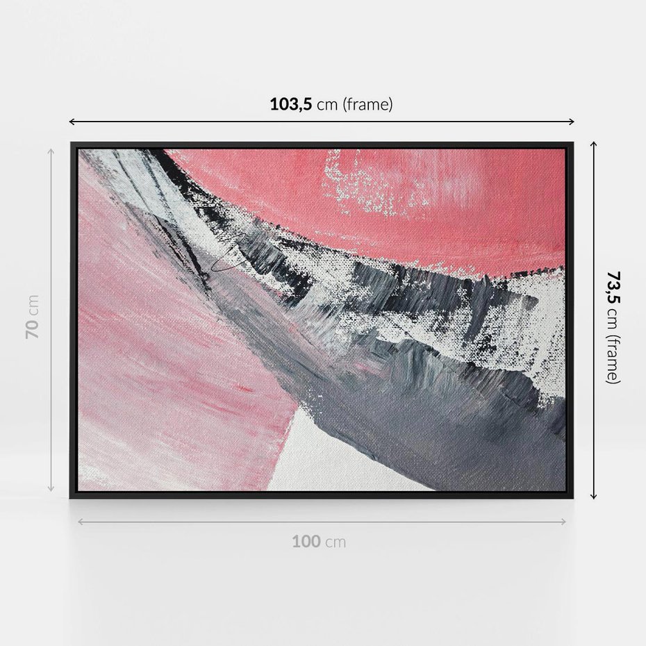 Obraz w ramie 100x70 - Kontrastujący Ruch Emocji - abstrakcyjne pasy farby, kolory róż szary czarny - rama czarna