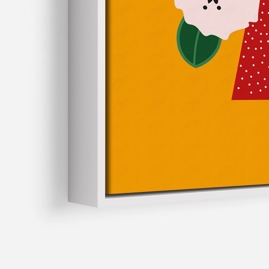 Obraz w ramie 70x100 - Harmonijne Granice - abstrakcyjne kwiaty, żółte tło - rama biała