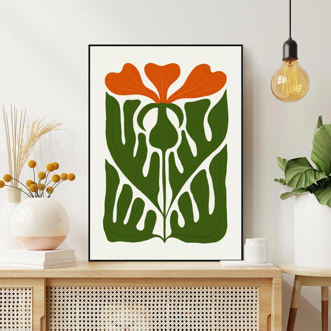 Obraz w ramie 50x70 - Minimalistyczny Urok Kwiatu - kwiat, sztuka nowoczesna - rama czarna