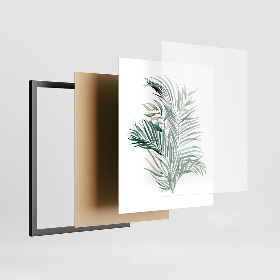 Plakat w ramie 40x50 - Blask Natury - złote, liście - rama czarna