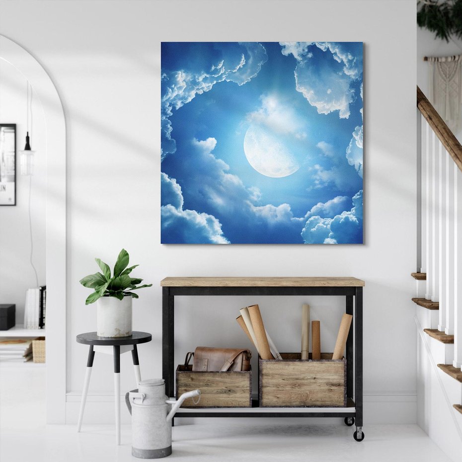 Obraz na płótnie 50x50 - Księżycowe Chmury - księżyc, chmury