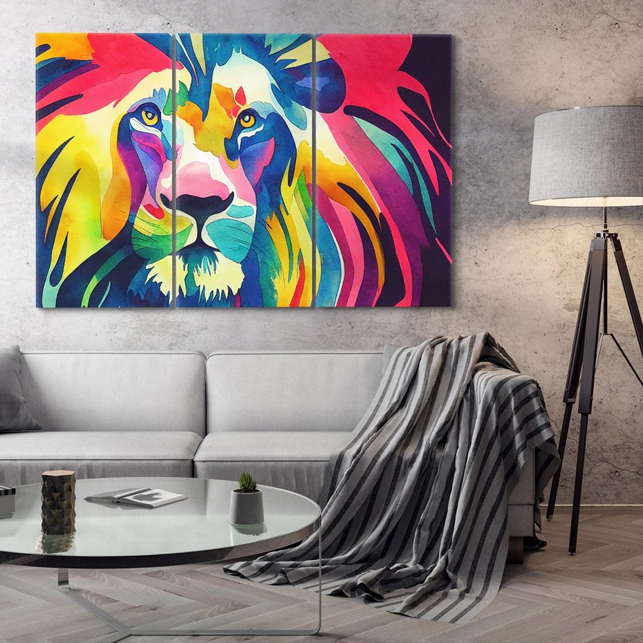 Obraz na płótnie 120x80 - Tęczowy Lew - akwarela, tęczowy lew