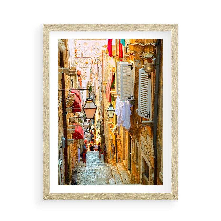 Plakat w ramie 50x70 - Odkryj tajemnice miasta - uliczka, perspektywa - rama drewno