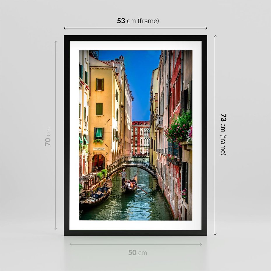 Plakat w ramie 50x70 - Romantyczna Gondola - Wenecja, gondola - rama czarna
