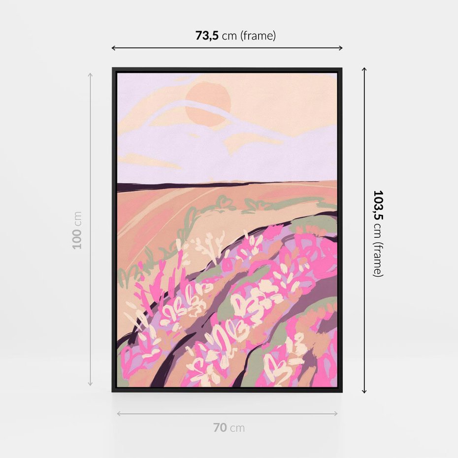 Obraz w ramie 70x100 - Harmonijny Świt - pastelowy krajobraz, nowoczesny plakat - rama czarna