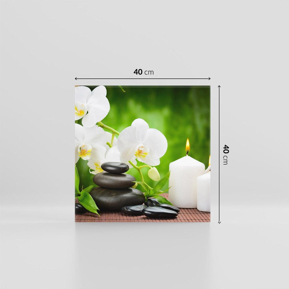 Obraz na płótnie 40x40 - Relaksacyjny SPA: masaż z kamieniami i kwiatami - SPA, masaż