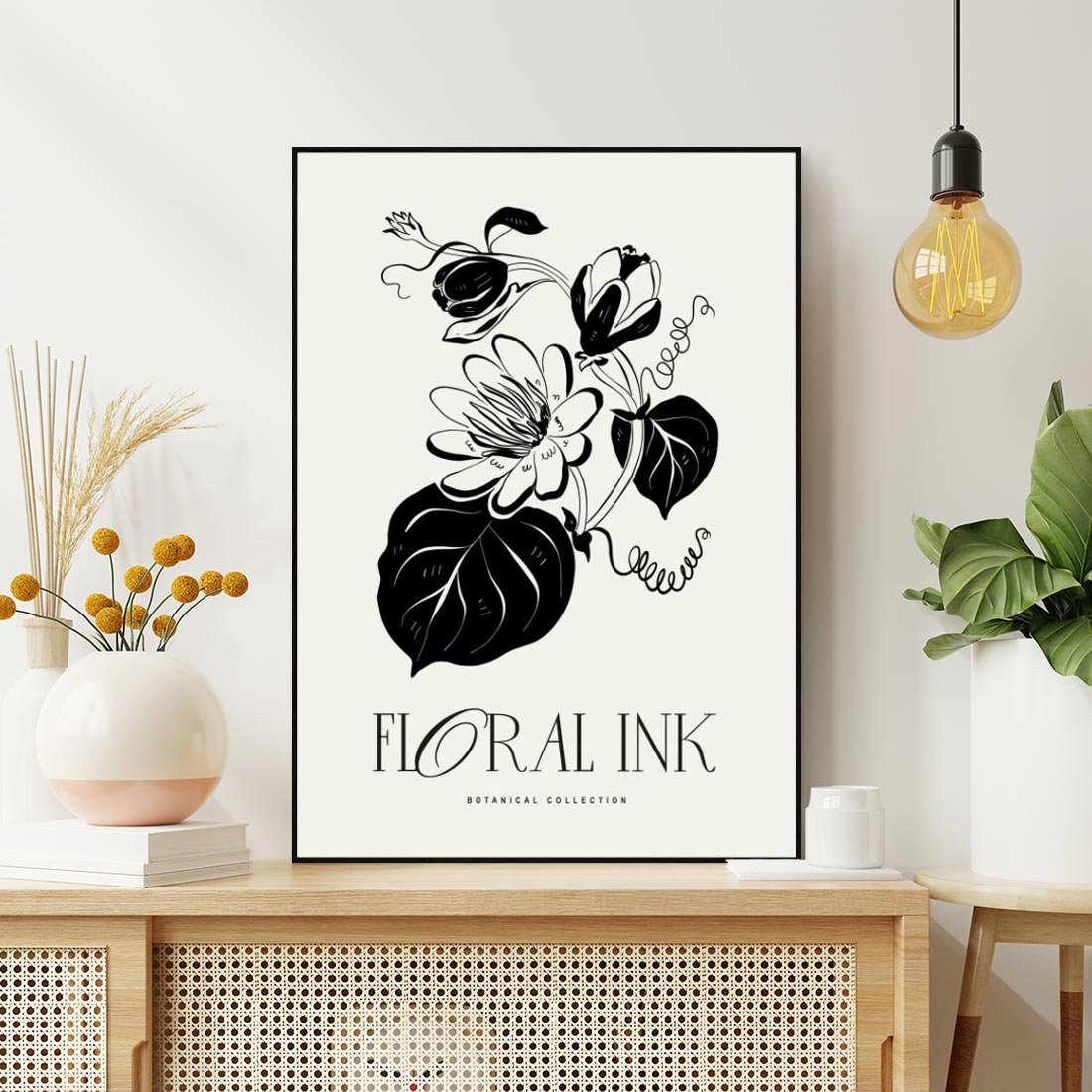 Obraz w ramie 50x70 - Odbicie kwiatowych chwil - kwiaty, typografia - rama czarna