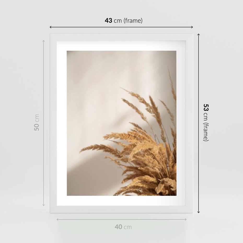 Plakat w ramie 40x50 - Swobodne trawy boho - boho, suche - rama biała