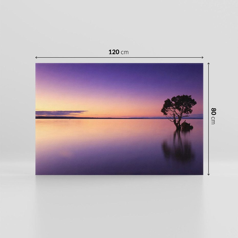 Obraz na płótnie 120x80 - Jezioro wśród drzew o zachodzie - jezioro, drzewo