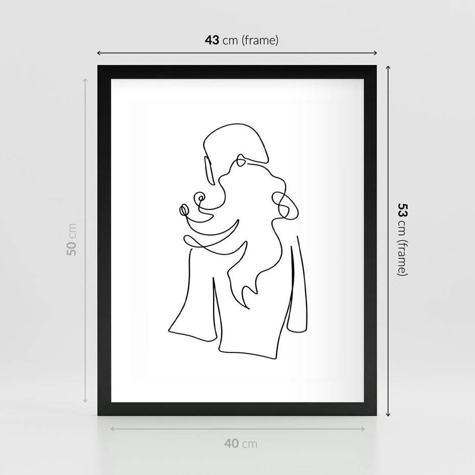 Plakat w ramie 40x50 - Zaklęte Linie - szkic kobiety, jedną linia - rama czarna