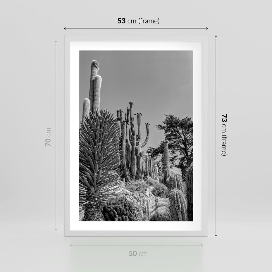 Plakat w ramie 50x70 - Pustynny Klimat - czarno białe zdjecie, pustynia - rama biała