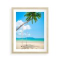 Plakat w ramie 40x50 - Hawajska palma i huśtawka na plaży - palma, huśtawka - rama drewno