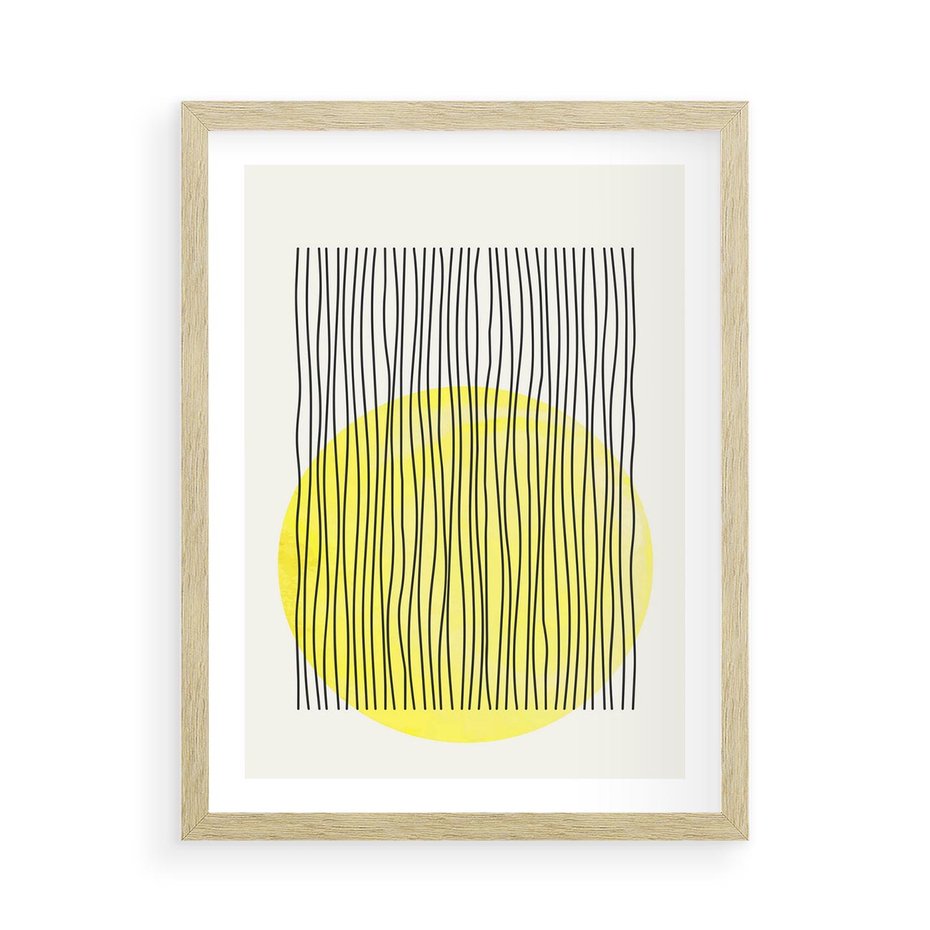 Plakat w ramie 50x70 - Ciepłe Przenikanie - geometria, żółte koło - rama drewno